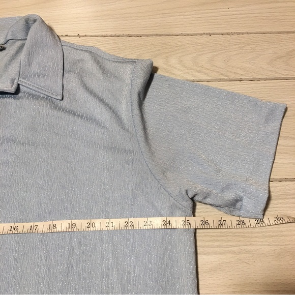 Power Play Made In USA Sheer Textured BUTTON UP SHIRT Casual 4XL Blue - Picture 5 of 7